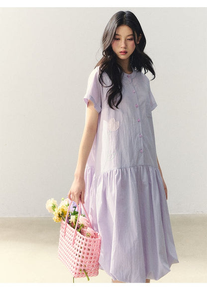 "Tulip Spring Letter" Bubble Hem Shirt Dress SJ2026030