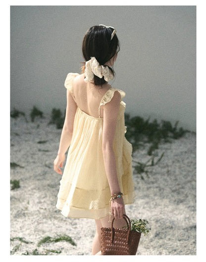 “Tenderly Entwined” Soft Butter Yellow Ruffle Babydoll Dress 4563543