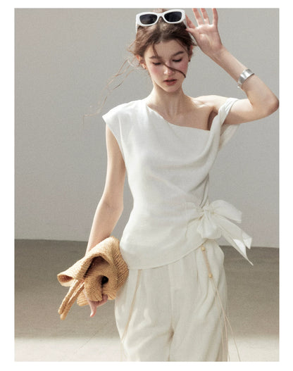 "Her Moonlight" Camellia White Off-Shoulder Top & Wide-Leg Pants Set