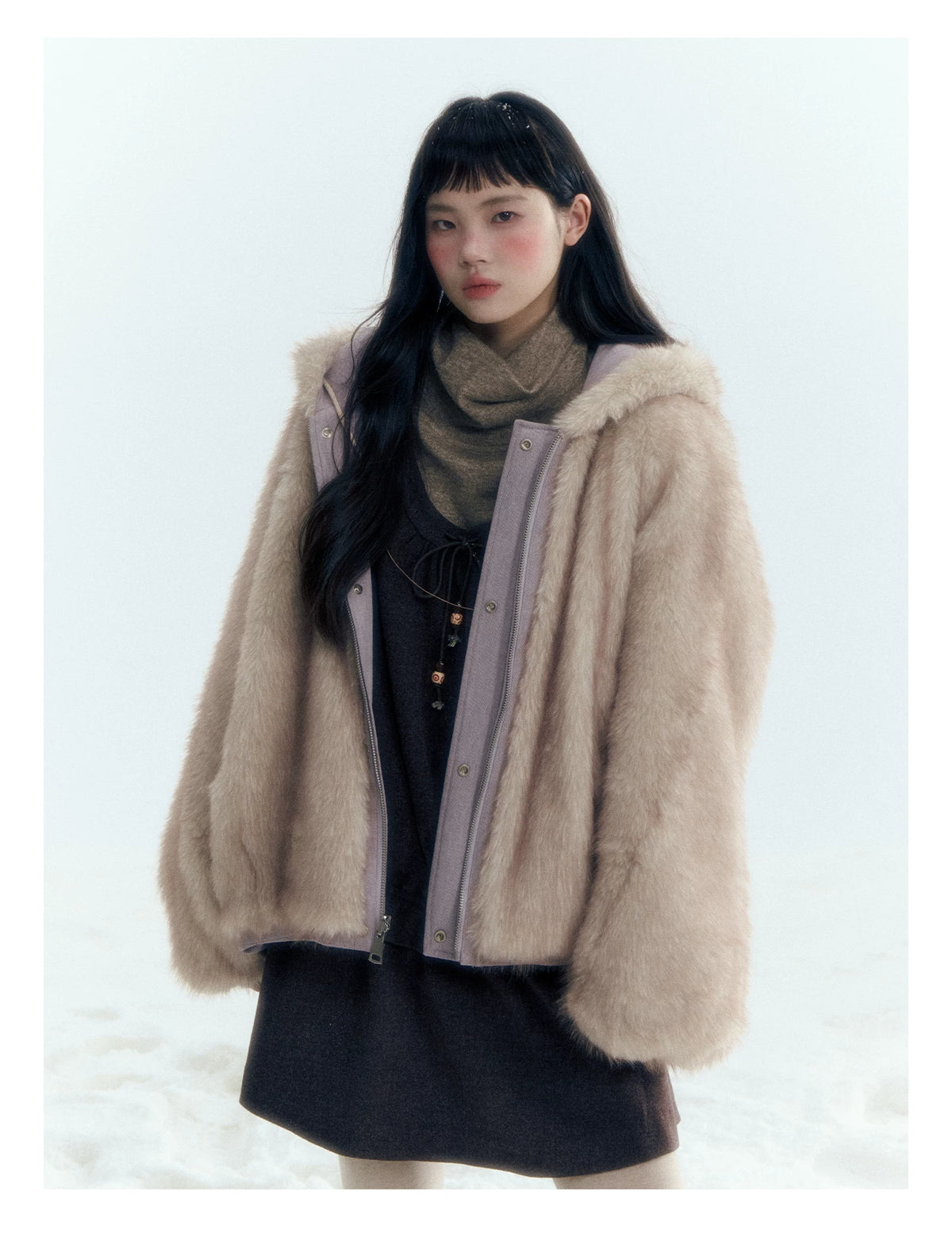 Horridale - Reversible Vintage Puff Jacket with Faux Fur – Misty Purple