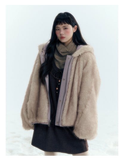 Horridale - Reversible Vintage Puff Jacket with Faux Fur – Misty Purple