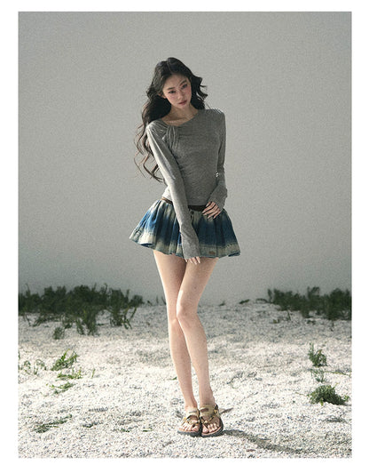 “Skin Mood” Cloud Mist Gray Ruched Asymmetrical Top