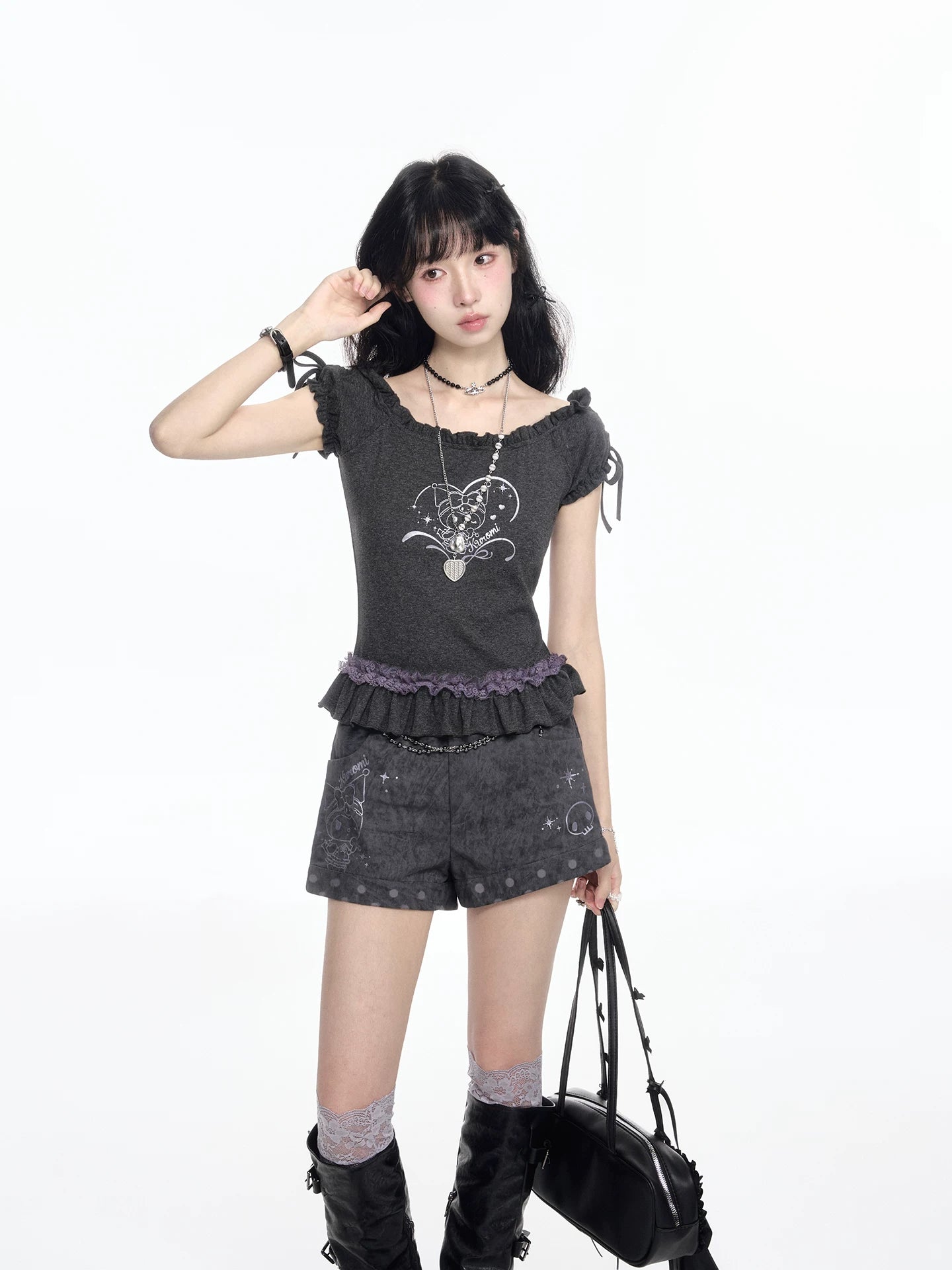 170726K "Moonlit Muse" Convertible Off-Shoulder Collection (Knit Top / Casual Shorts)