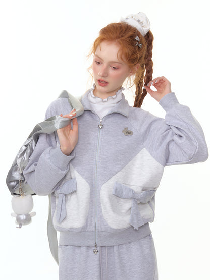 ZiziFei - Light Grey Zip-Up Bow Jacket – Soft Girl Athleisure