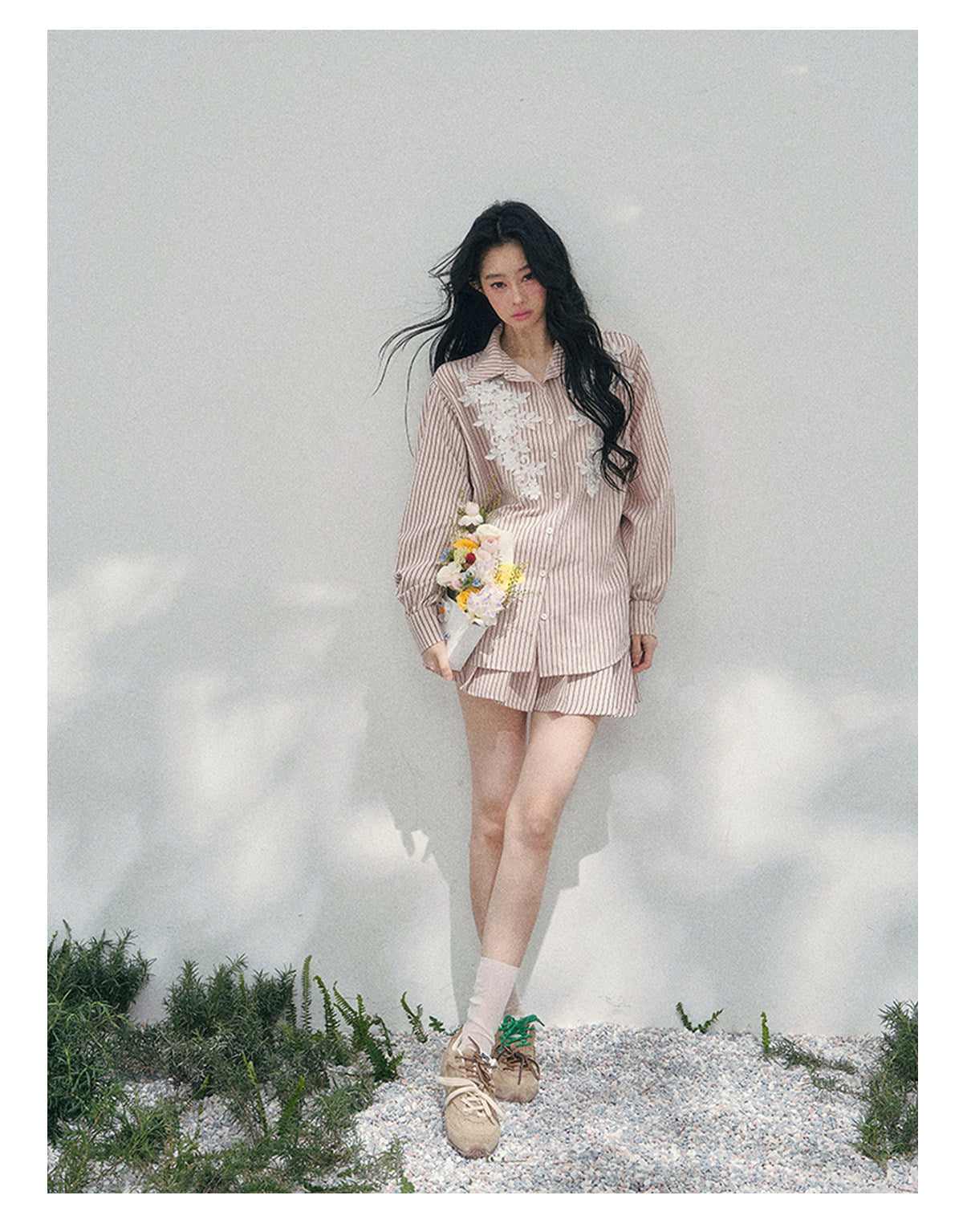 少也眼 "Pink Cloud Reverie" Cinnamon Pink Lace Sweet Two-Piece Skirt Set 563856385