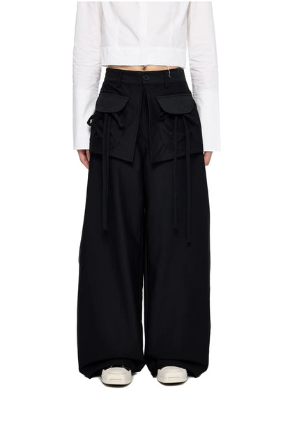 EZEK | Patchwork Drawstring Wide-Leg Lounge Pants (Black / Gray)