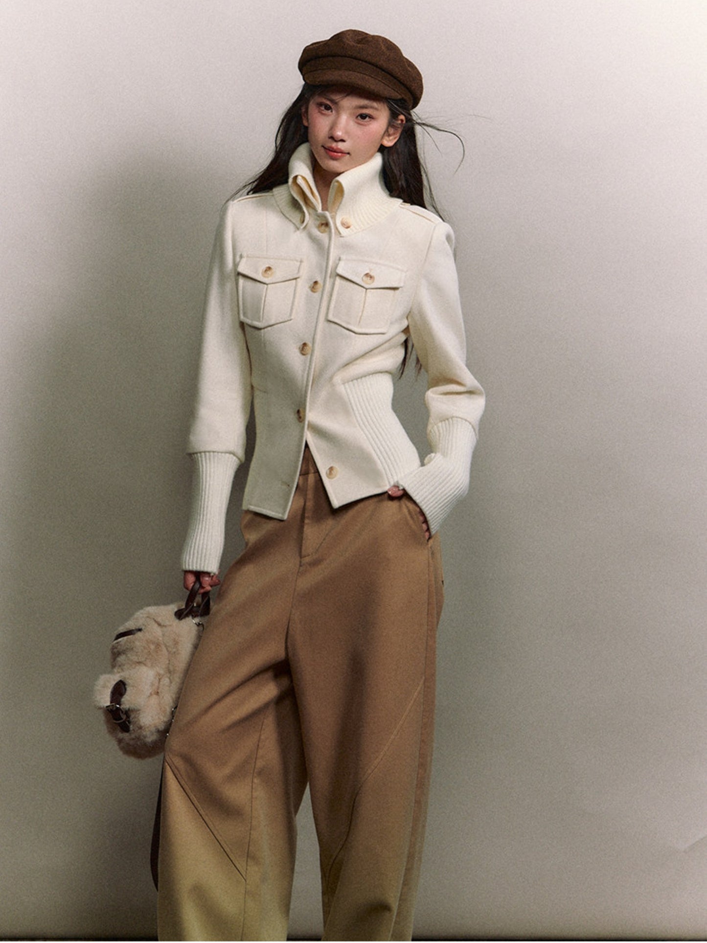 Soote Season - "Cloud & Roast" Two-Way High-Neck Cinched Wool Jacket