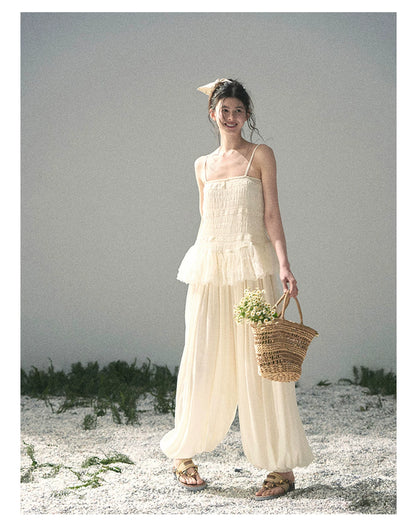 "Fallen Into Your Gaze" Dutch Cheese Lace Top & Jogger Pants Two-Piece Set
