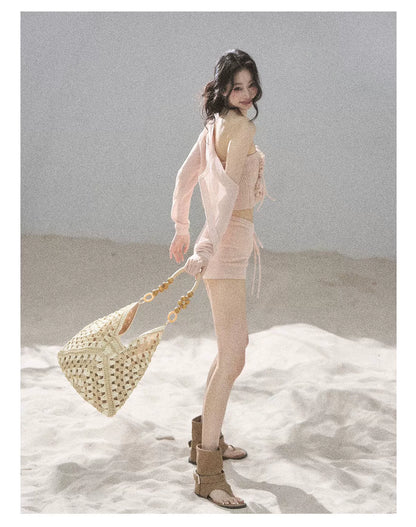 "Forest After Rain" Dusty Rose 3-Piece Cardigan & Shorts Set 45236485