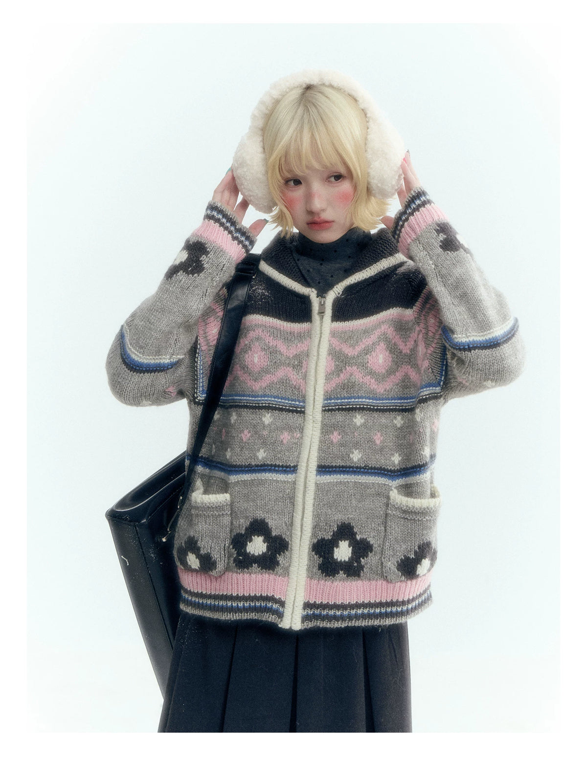 Horridale - Dark Gray Polka Dot Mock Neck Layering Top with Ruffle Hem