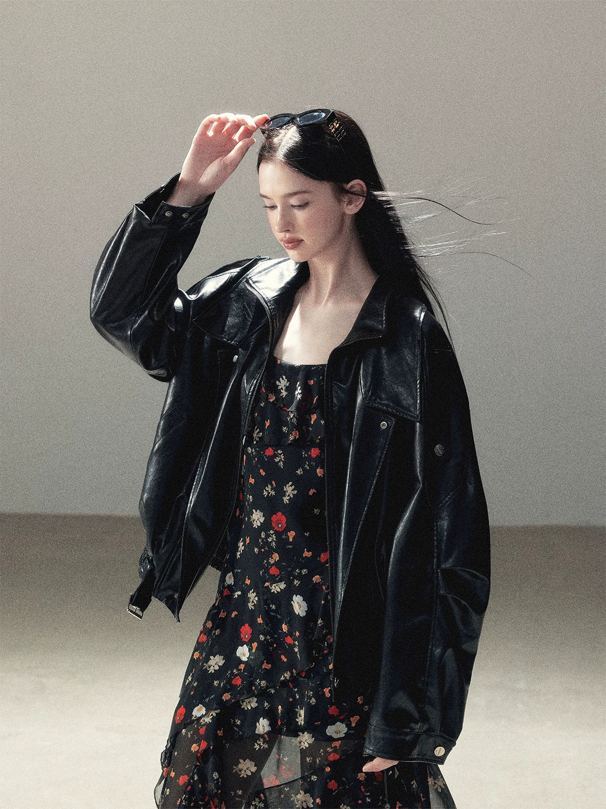 AOMALM - "Solo Journey" Quiet Black Oversized PU Moto Jacket