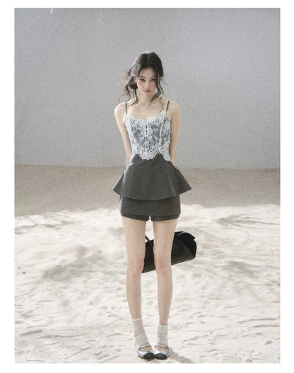 "Exclusively Hers" Intellect Gray Lace Cami & Skort Set