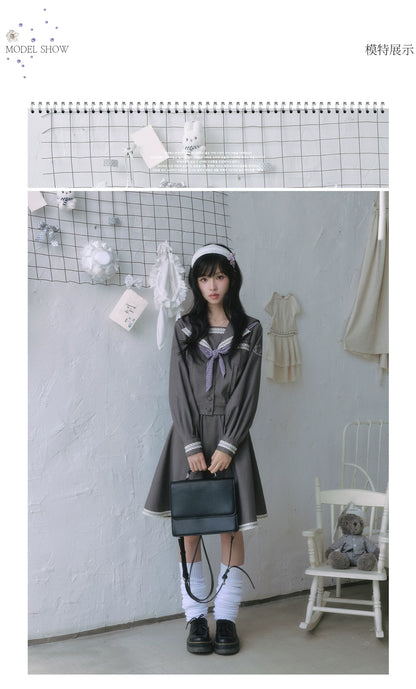 "Showa Girl" Sailor Uniform Collection (Sailor Blouse / A-Line Skirt / Box Pleated Midi Skirt / Polka Dot Scarf)