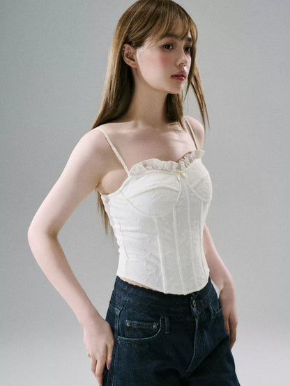 LOST FOREST - White Lace Boned Camisole Top