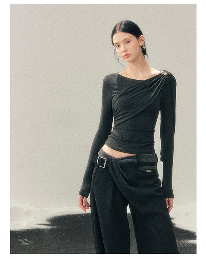 181225 “She Is Lighter Than the Wind” Streamer-Neck Top - Deep Rock Gray