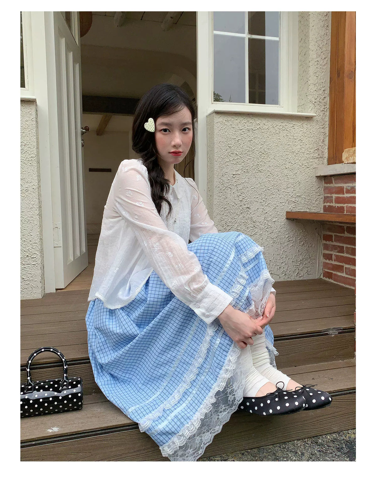 [RF] “Pure Lace” White Floral Jacquard Peter Pan Collar Puff-Sleeve Blouse