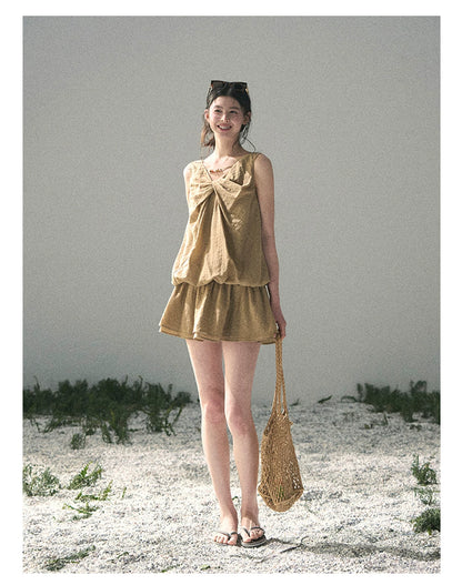 “Whispering Grass” Milk Tea Twist Mini Dress