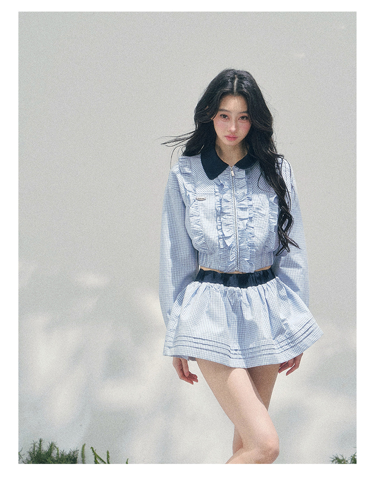 “English Manor” Plaid Cropped Top & Bubble Mini Skirt Set