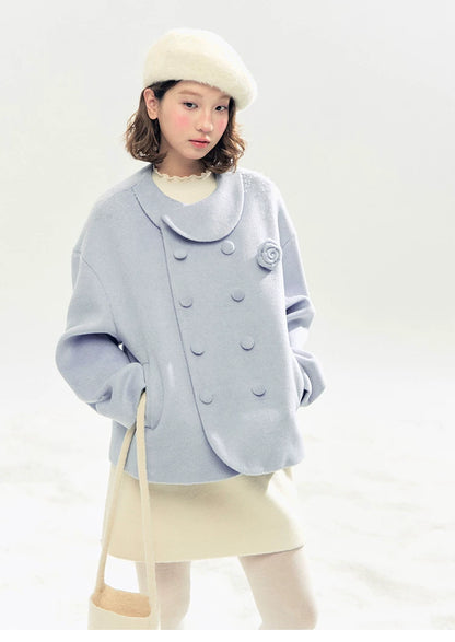 "Morning Mist" A-Line Wool-Blend Mini Skirt (Mist Gray/ Cream Beige)