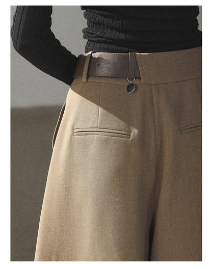 AOMALM - "A Touch of Autumn" Loose Relaxed Balloon Wide-Leg Pants With Belt (Dusty Taupe Brown / Quiet Black)