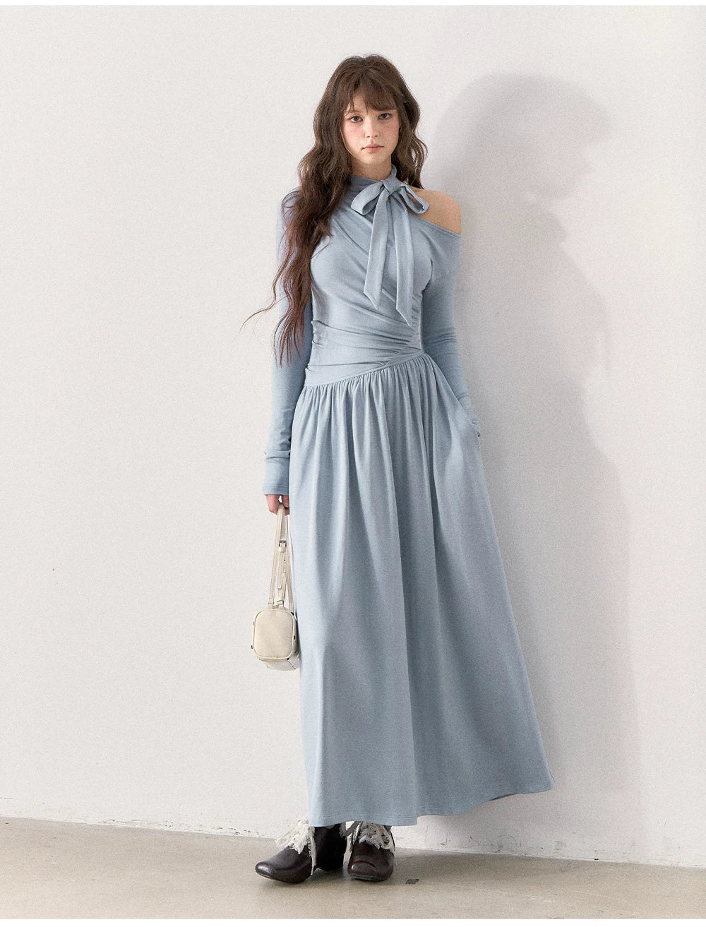 [TMMG] “Fluid Poetry” — Ruched Off-Shoulder Maxi Dress
