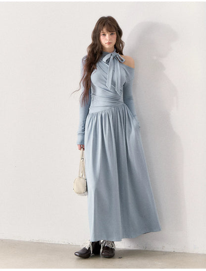 [TMMG] “Fluid Poetry” — Ruched Off-Shoulder Maxi Dress