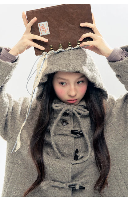 "Pinecone Post" Frost Gray Hooded Down Duffle Coat