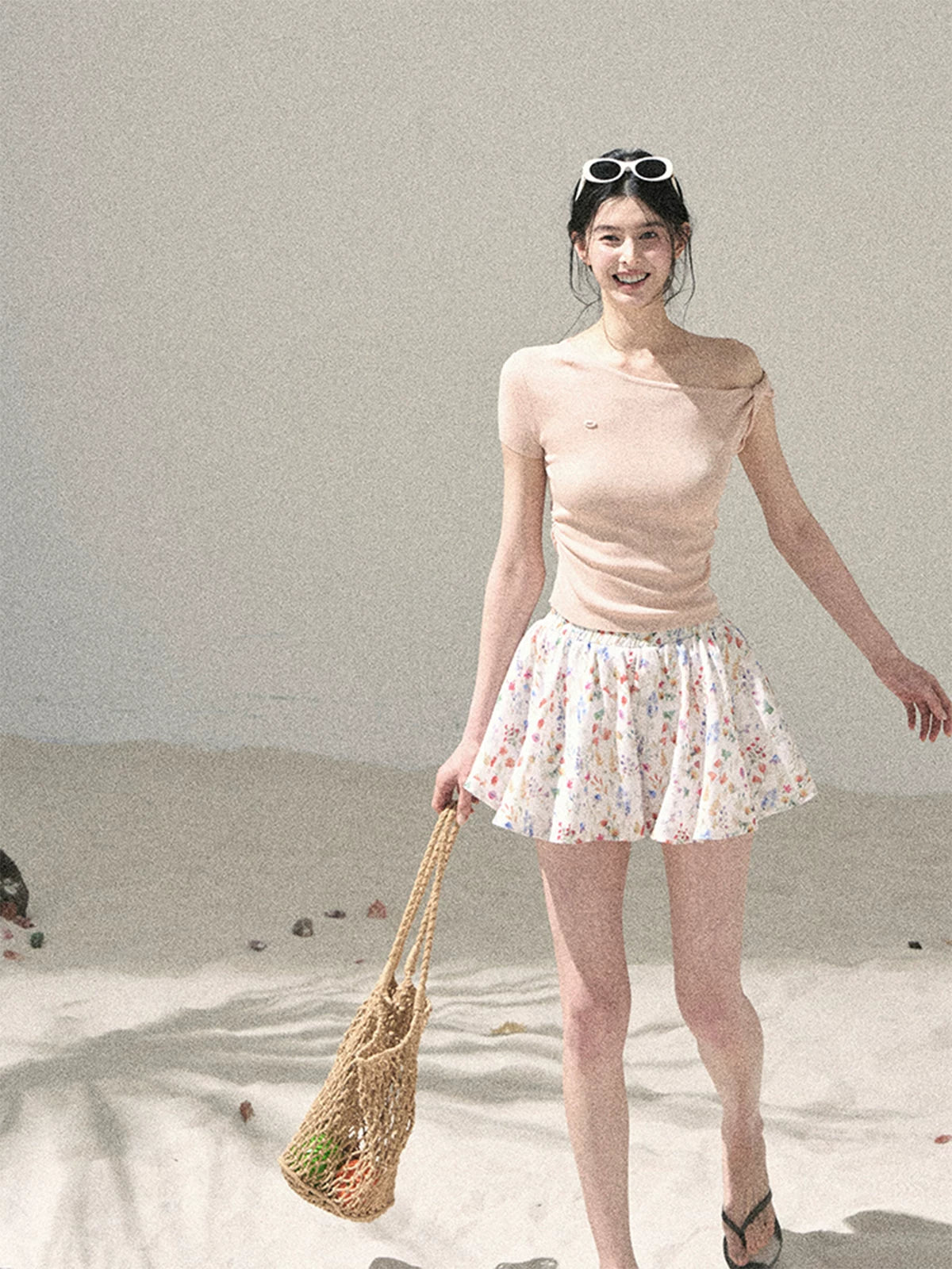 "Shape of the Wind" Soft Pink One-Shoulder Twist Crop Top 6556585