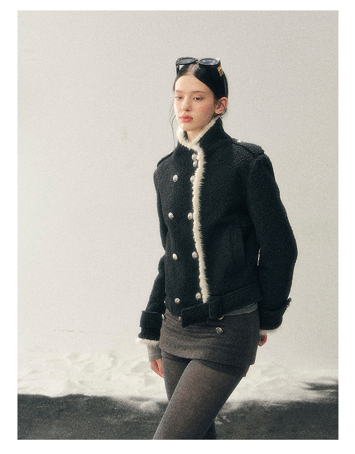 少也眼 "Whispers of a Winter Night" Black Quilted Tweed Jacket