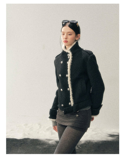 少也眼 "Whispers of a Winter Night" Black Quilted Tweed Jacket