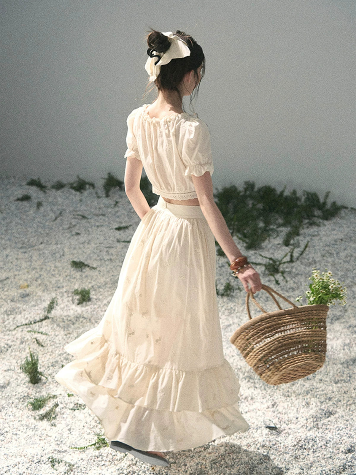 “Fallen Into the Garden” Dutch Cream Two-Piece Skirt Set 5635432
