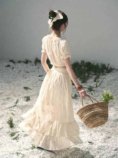 “Fallen Into the Garden” Dutch Cream Two-Piece Skirt Set 5635432