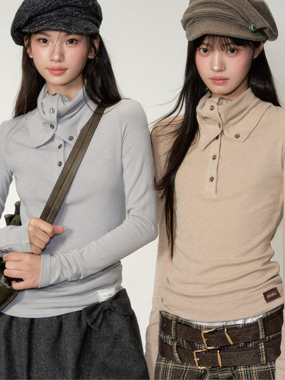 Soote Season - Korean Retro Slim-Fit Mock Neck Knit Base Top
