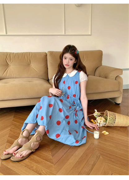 [RF] “Sea Salt Berry” Blue Polka Dot Textured Dress