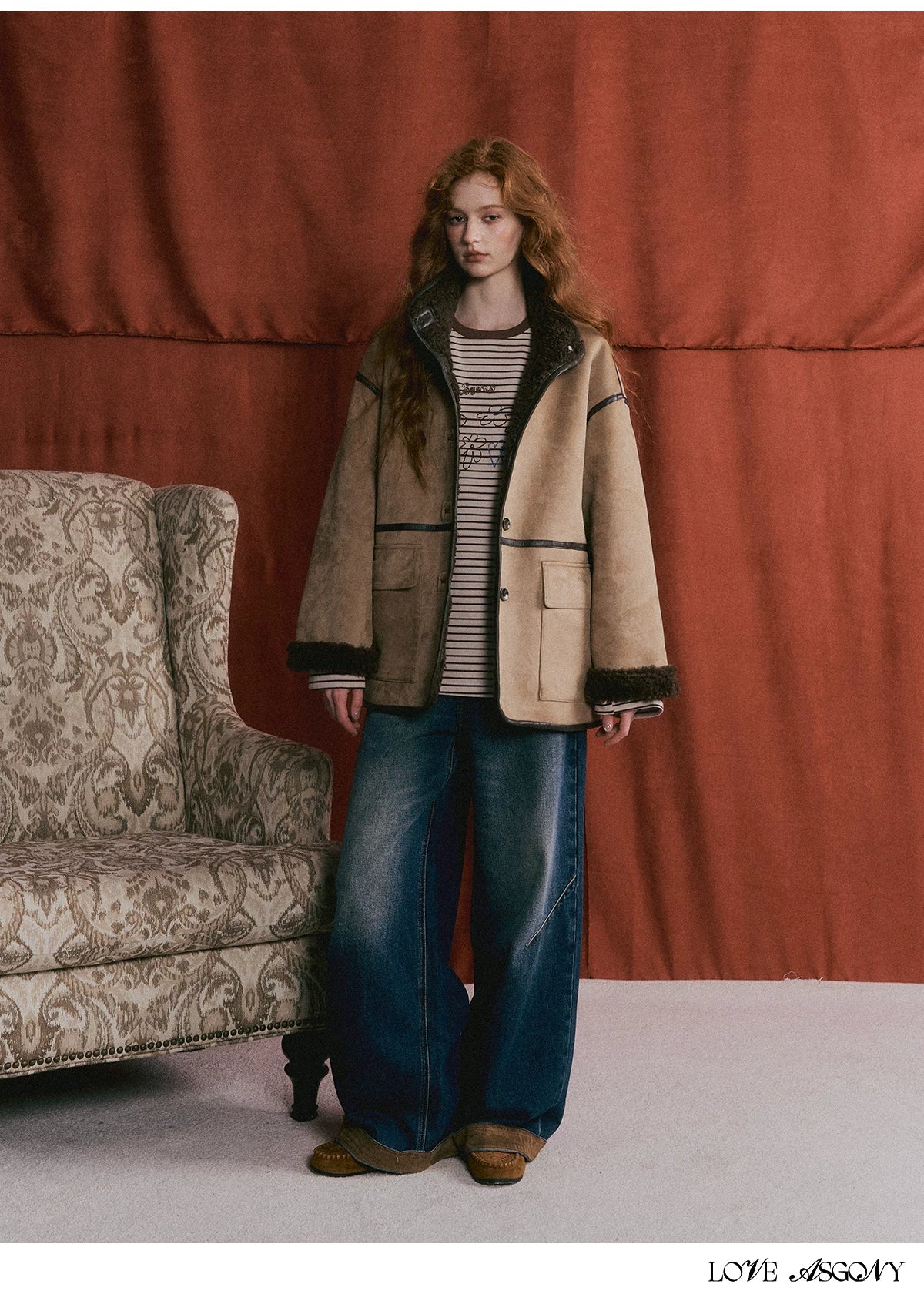 ASGONY - Brown Reversible Suede & Faux Shearling Jacket