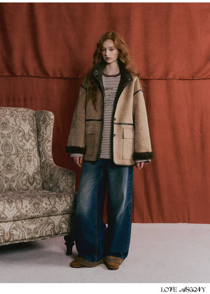 ASGONY - Brown Reversible Suede & Faux Shearling Jacket
