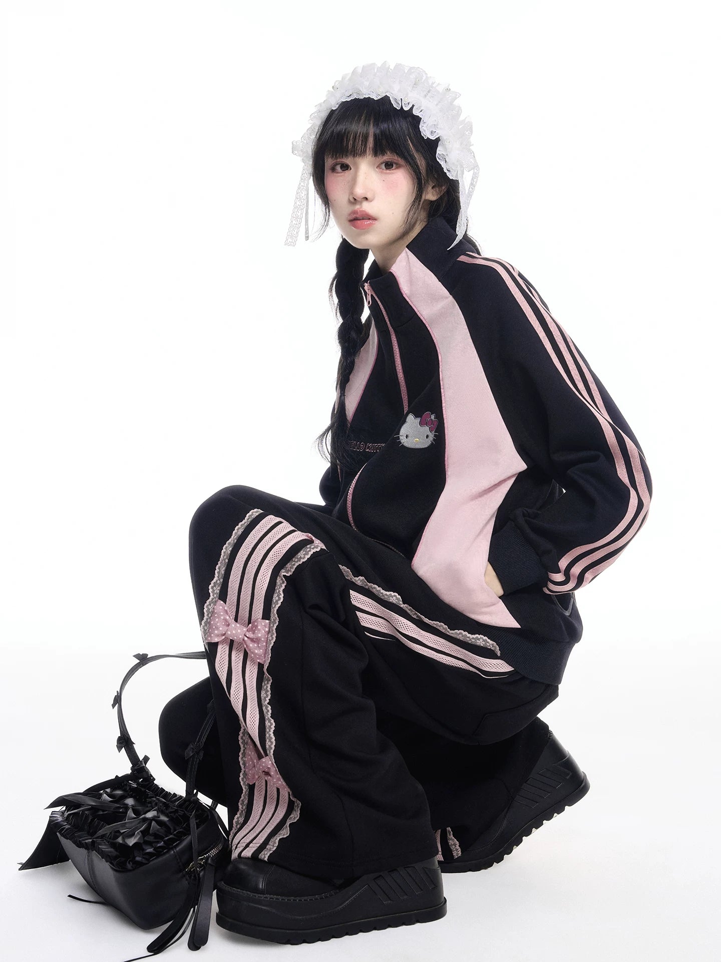 170726K "Pink Velocity" Black Athletic Collection (Track Jacket / Athletic Shorts / Bow Track Pants)