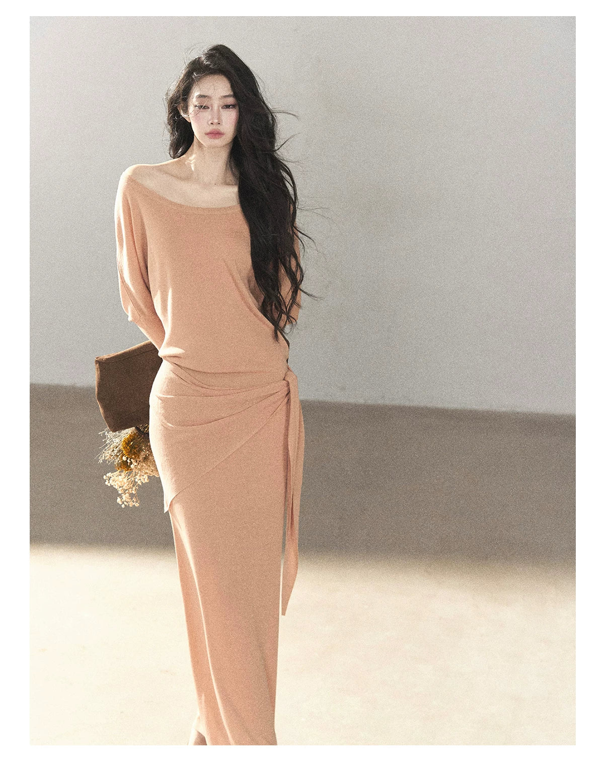 AOMALM - "Under the Sunset" Mauve Linen-Blend Mermaid Dress Set