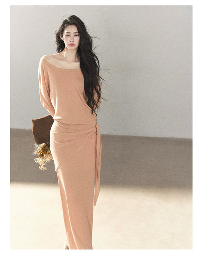 AOMALM - "Under the Sunset" Mauve Linen-Blend Mermaid Dress Set