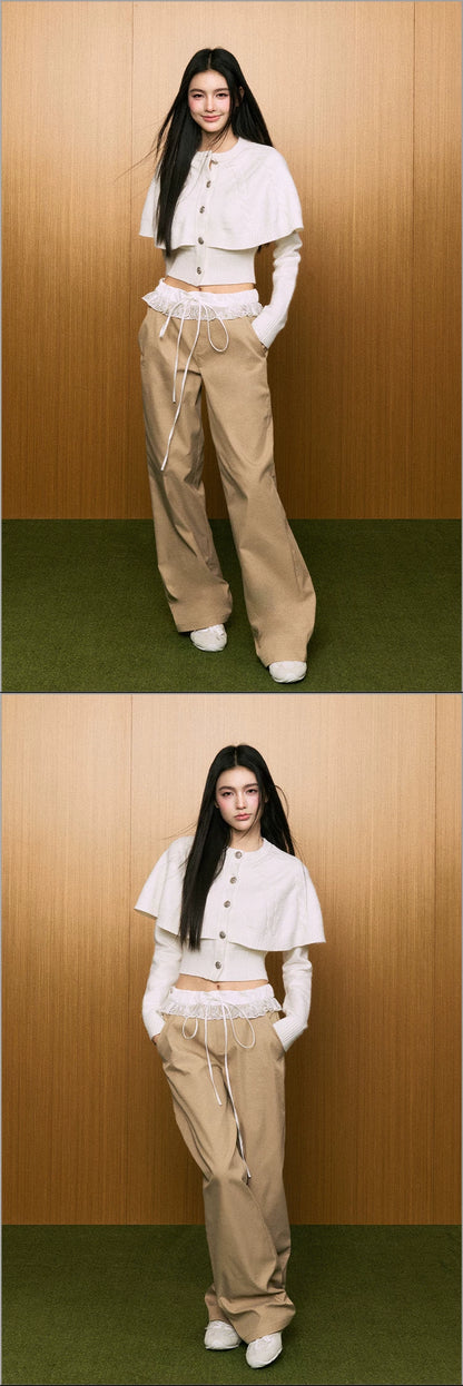 "First Bloom" Cable Knit Cape Cardigan (Ivory/ Navy)