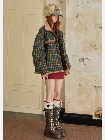 EZEK - Vintage Plaid Varsity Jacket with Contrast Collar