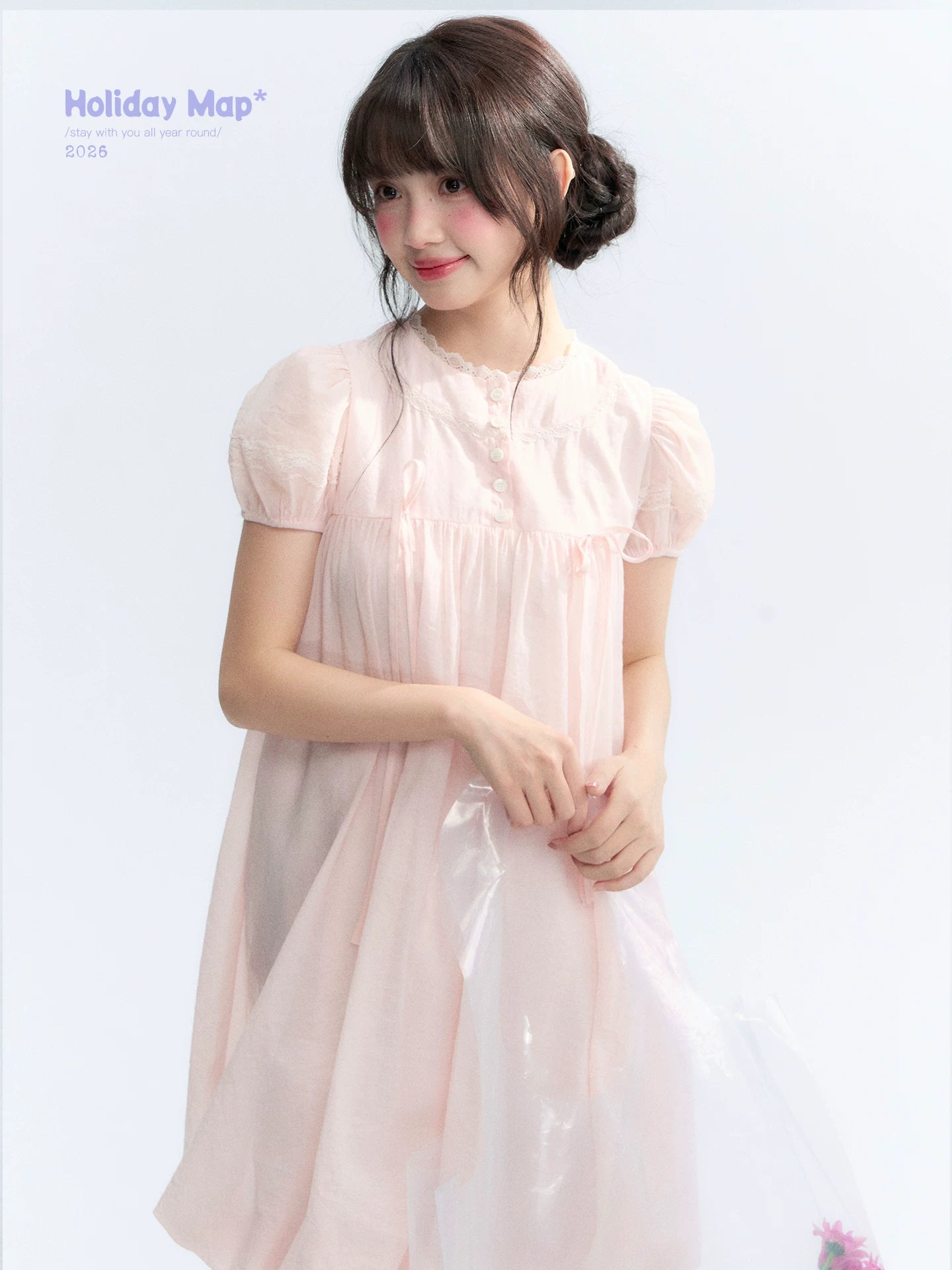 "Little Princess" Strawberry Pink Lace Bow Bubble Hem Midi Dress