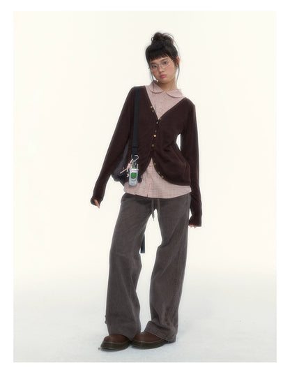 "A Season Called Autumn" Coffee Brown Vintage Washed Wide-Leg Utility Pants
