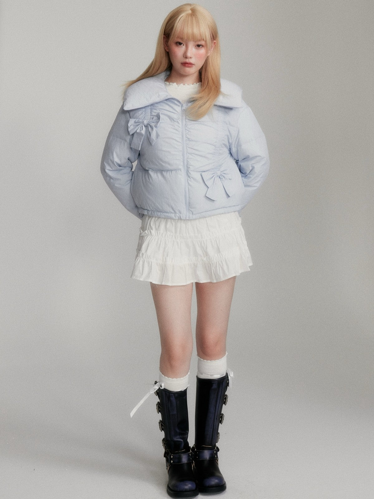 “Blue 90% White Duck Down” Short Puffer Jacket M6666