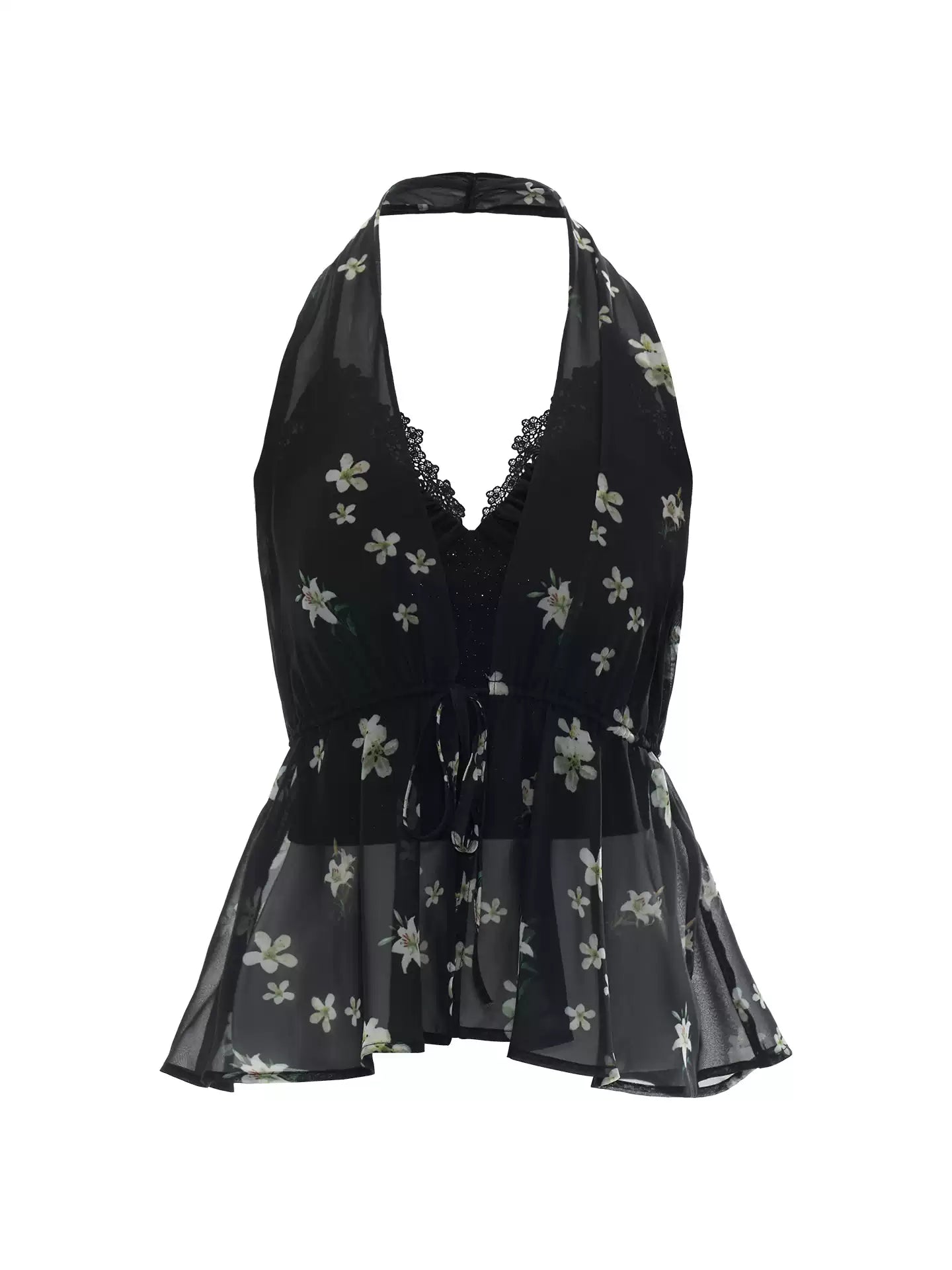 Black Vintage Floral Halter Cardigan Set