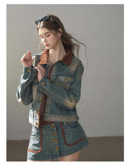 170726 "Closer to the Sun" Vintage Blue Denim Jacket & Skort Set