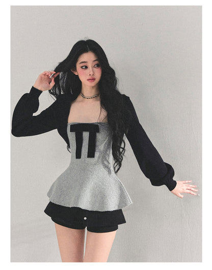 少也眼 "Lingering Warmth" Princess-Style Two-Piece Winter Set - Gray/Black 543545141