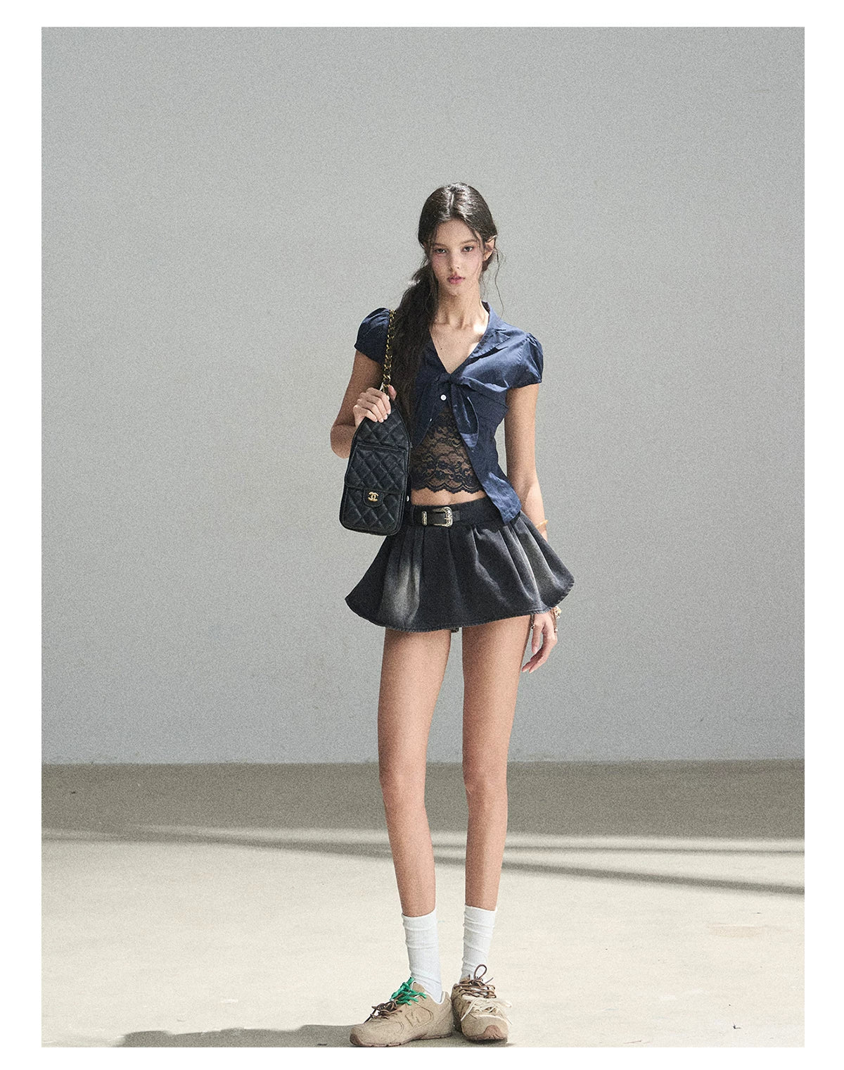 "Shimmer Across the Sea" Denim Bubble Skort (Rock Black/ Vintage Blue)