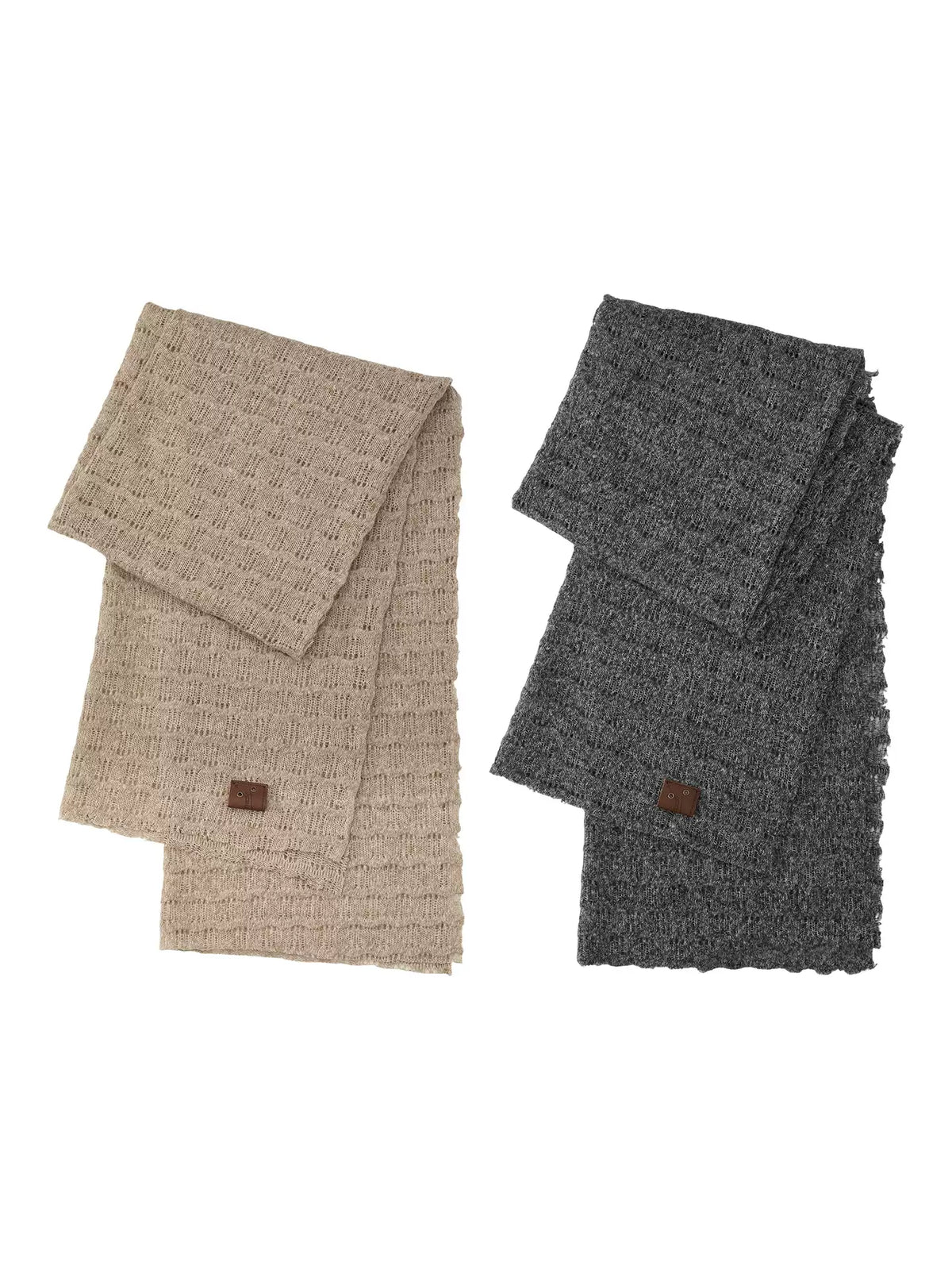 MAMC - Textured Wave Knit Scarf Shawl (Khaki / Gray)