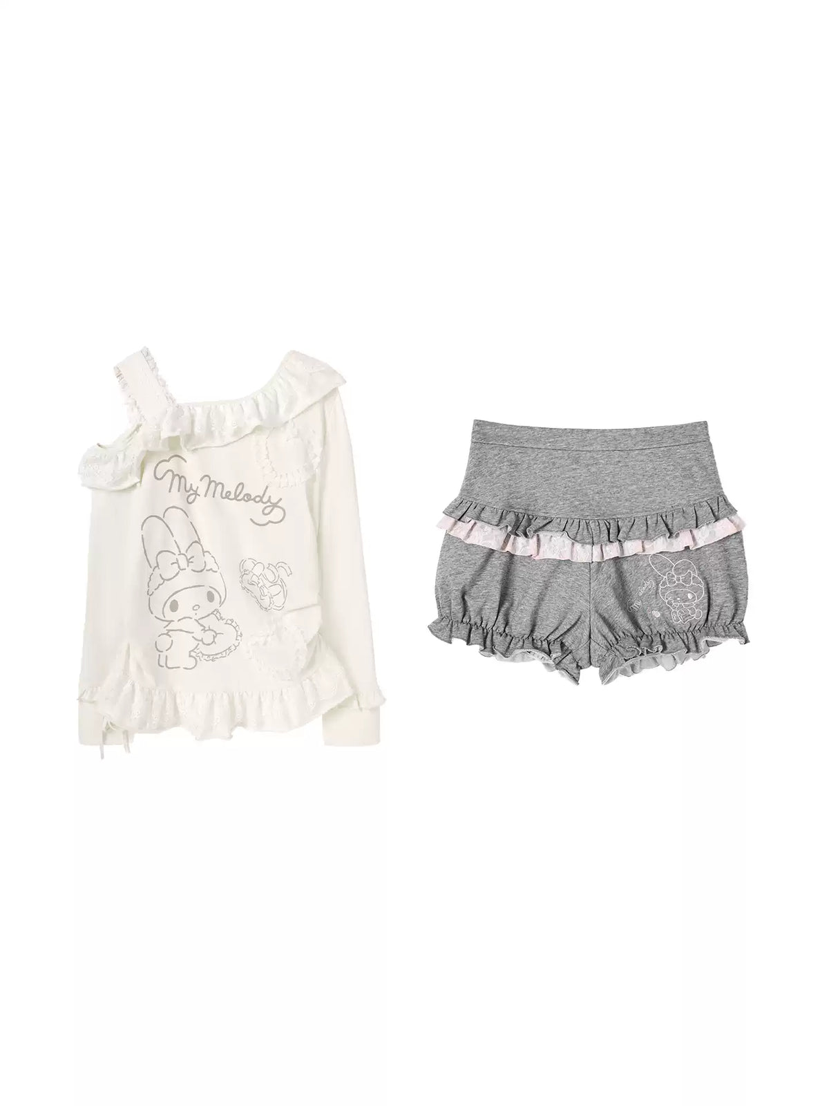 “Sweet Bloom” Ivory My Melody Asymmetric Oversized Top